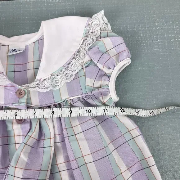 Vintage Bryan Pastel Purple Plaid Lace Ruffle Party Dress Toddler Girl - Picture 7 of 8